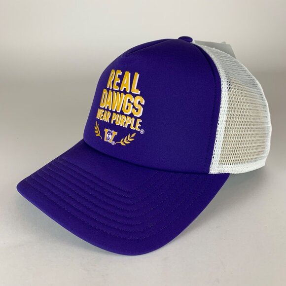 Washington Huskies NCAA Purple White Adidas Real Dawgs Snapback Trucker Hat New - Picture 1 of 5
